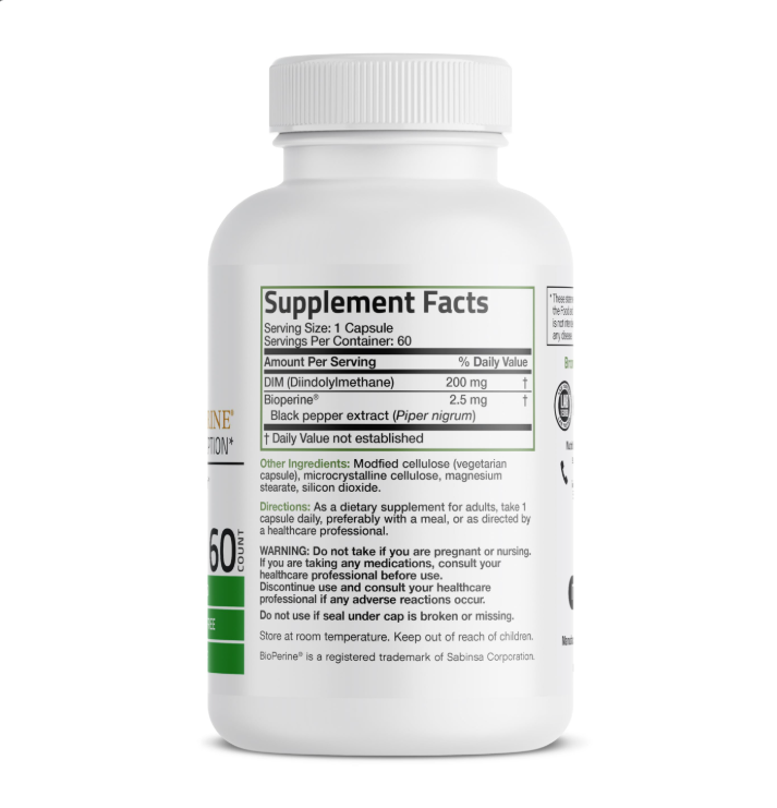 Bronson DIM 200 mg con BioPerine® | Diindolilmetano | 60 Cápsulas Vegetarianas