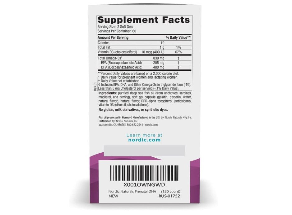 Prenatal DHA con Omega-3 y Vitamina D3 | Nordic Naturals