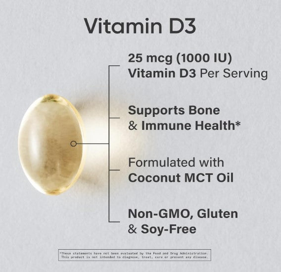 Sports Research Vitamin D3 1000 UI | Vitamina D3 con Aceite MCT de Coco | 360 Softgels