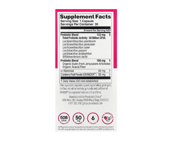 Physician's Choice Women's Probiotic | Probiótico para Mujeres 50 Mil Millones UFC | 30 Cápsulas