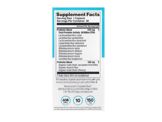 Physician's Choice 60 Billion Probiotic | Probiótico 60 Mil Millones UFC | 30 Cápsulas