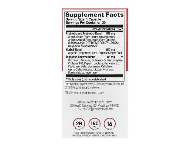 Physician's Choice Digestive Enzymes | Enzimas Digestivas con Probióticos | 30 Cápsulas