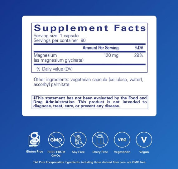 Pure Encapsulations Magnesium Glycinate | Glicinato de Magnesio | 90 Cápsulas