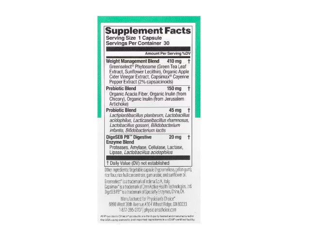 Physician's Choice Thin 30 Probiotic | Probiótico para el Metabolismo | 30 Cápsulas