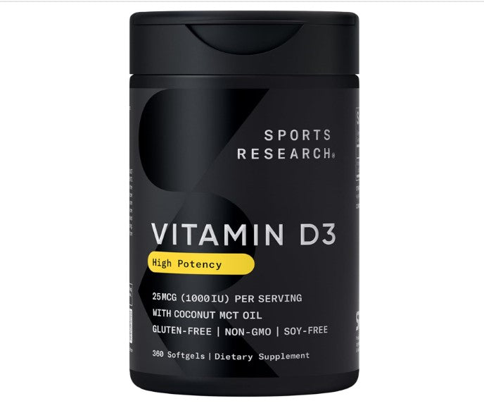 Sports Research Vitamin D3 1000 UI | Vitamina D3 con Aceite MCT de Coco | 360 Softgels
